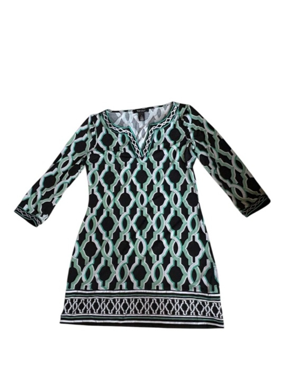 White house black market green and black geometric tunic top mini dress